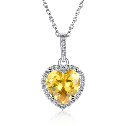 Sterling Silver Heart Halo Created Birthstone Pendant Necklace Nov