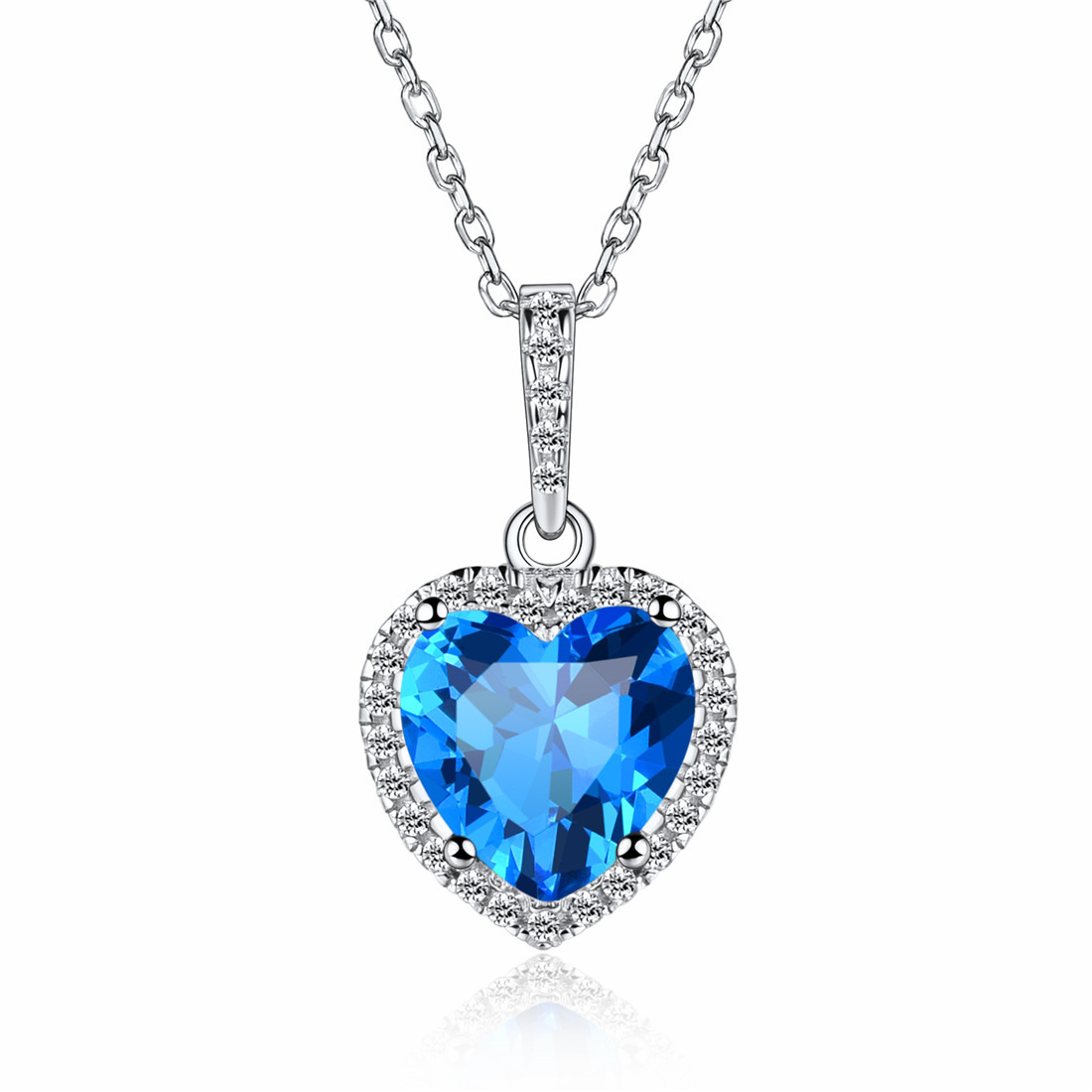 Sterling Silver Heart Halo Created Birthstone Pendant Necklace Dec