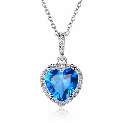 Sterling Silver Heart Halo Created Birthstone Pendant Necklace Dec