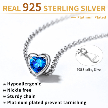Sterling Silver Birthstone Heart Crystal Necklace For Women