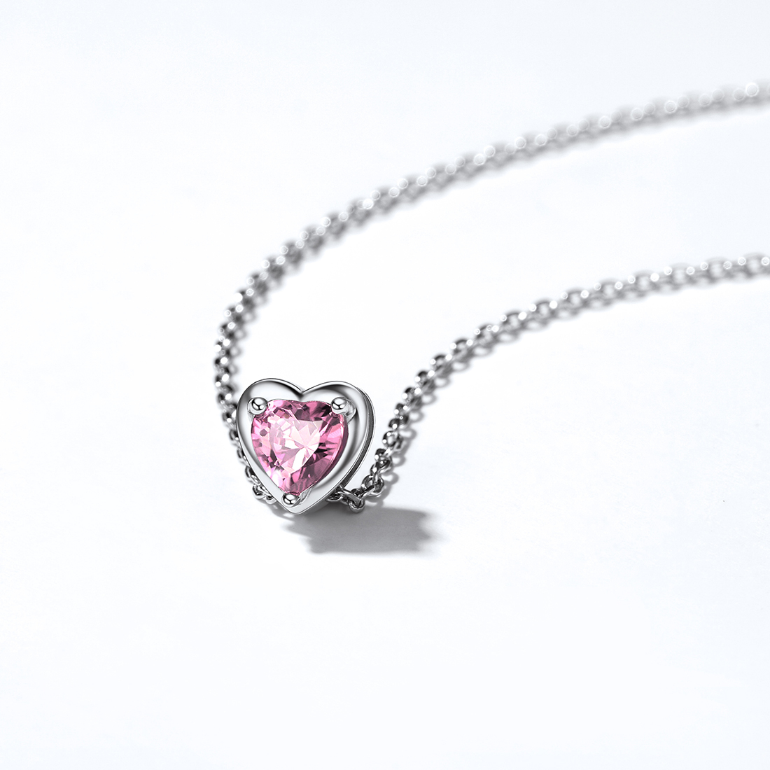 925 Sterling Silver October Tourmaline Birthstone Heart Necklace