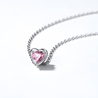 925 Sterling Silver October Tourmaline Birthstone Heart Necklace