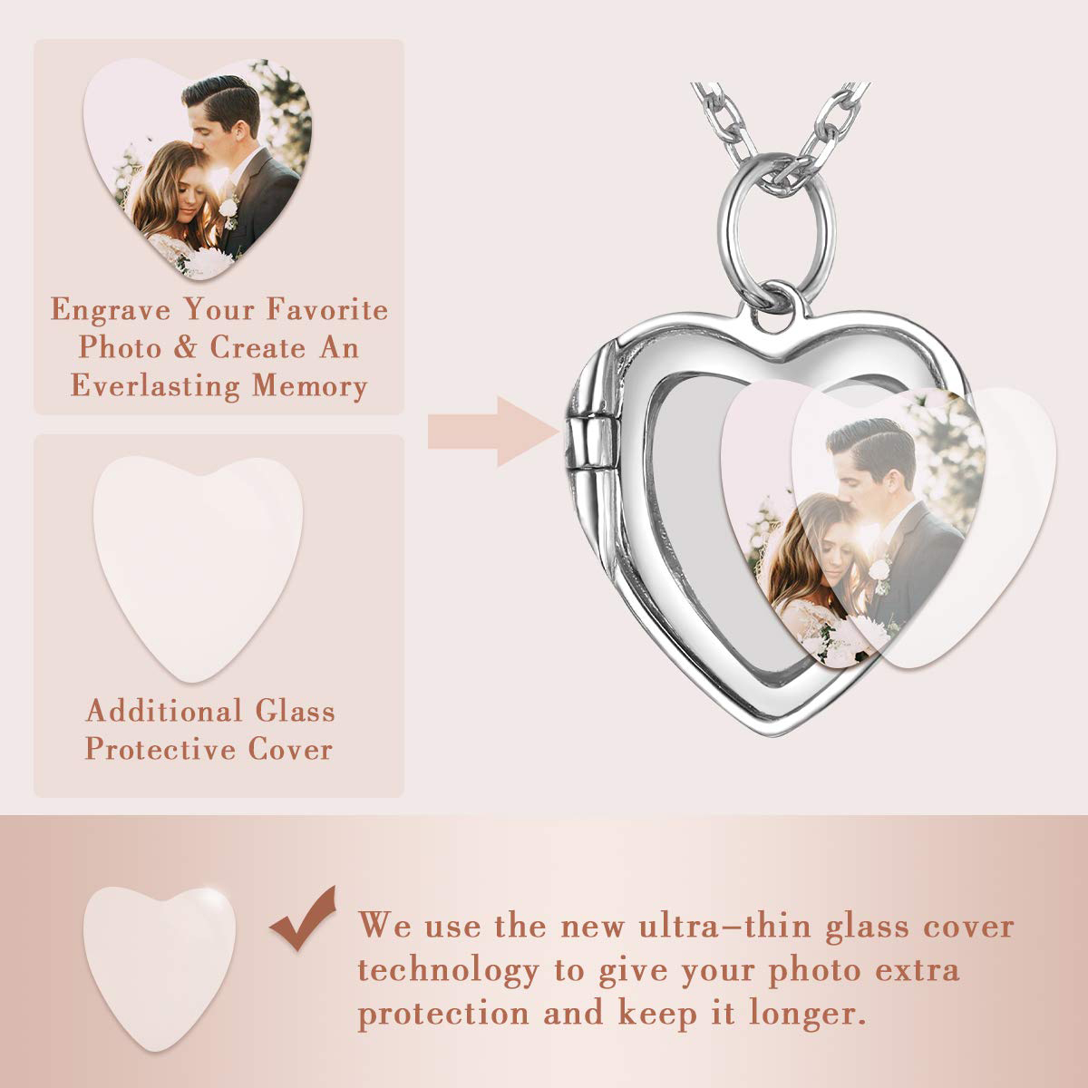 Personalized Heart Locket Necklace with Pictures For Women