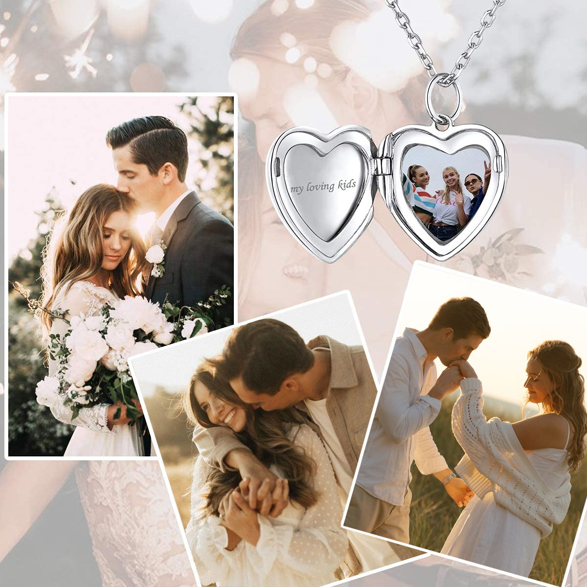 Personalized Heart Locket Necklace with Pictures For Women