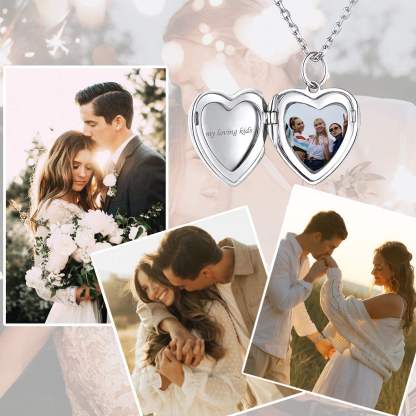 Personalized Heart Locket Necklace with Pictures For Women