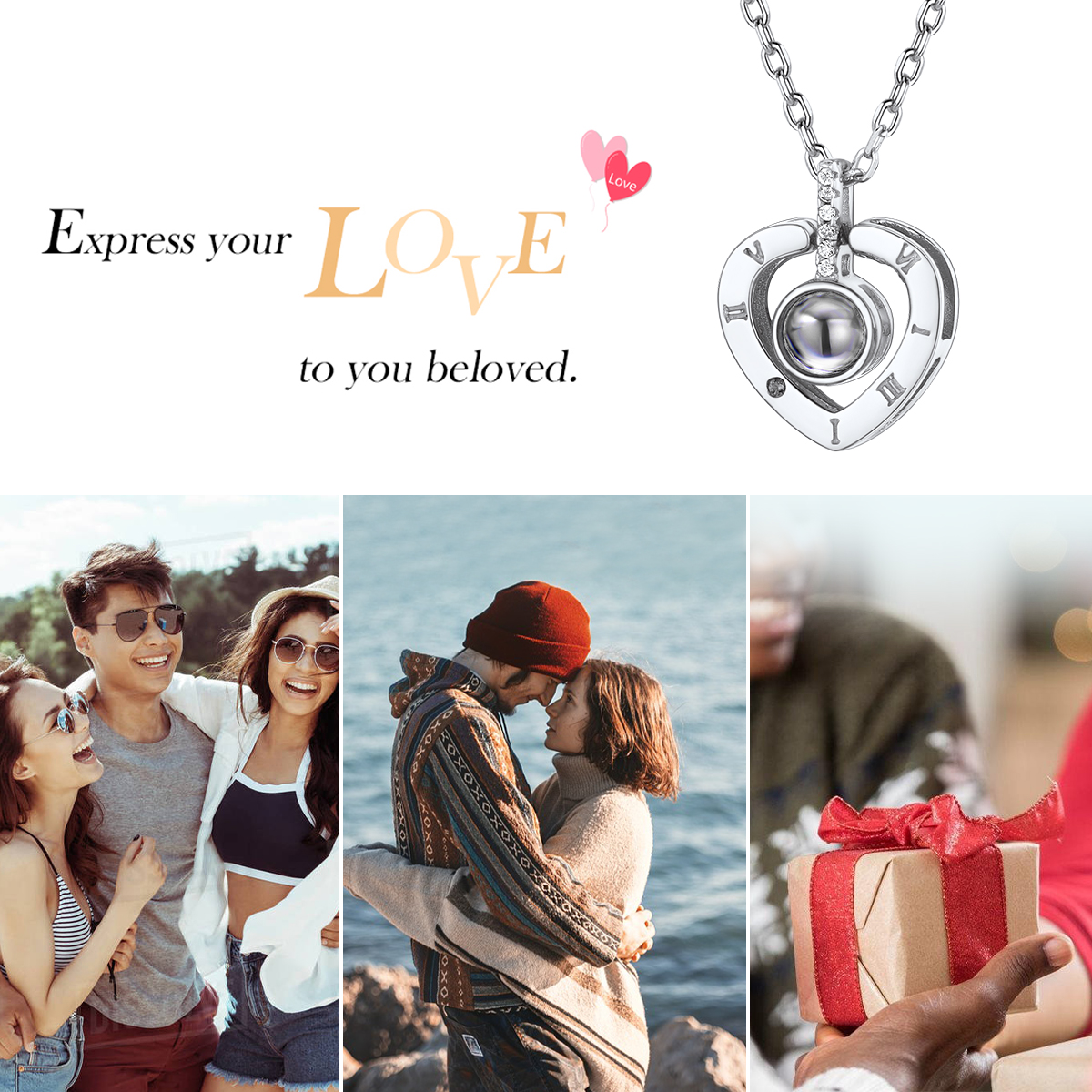 Personalized I Love You in 100 Languages Projection Heart Necklace