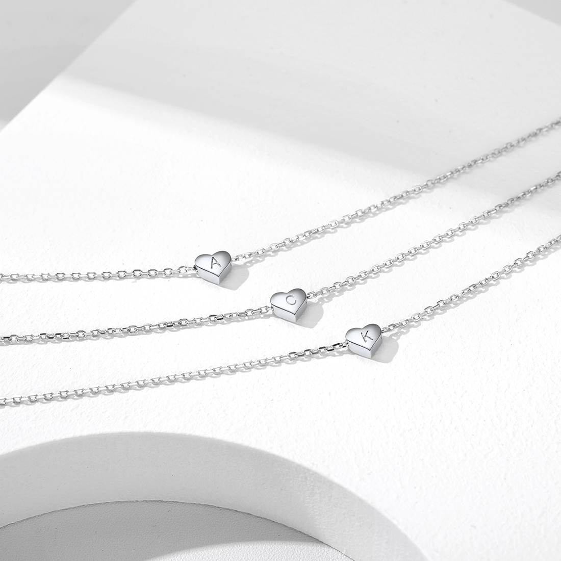  925 Sterling Silver Heart Initial Necklaces for Women Three Letters