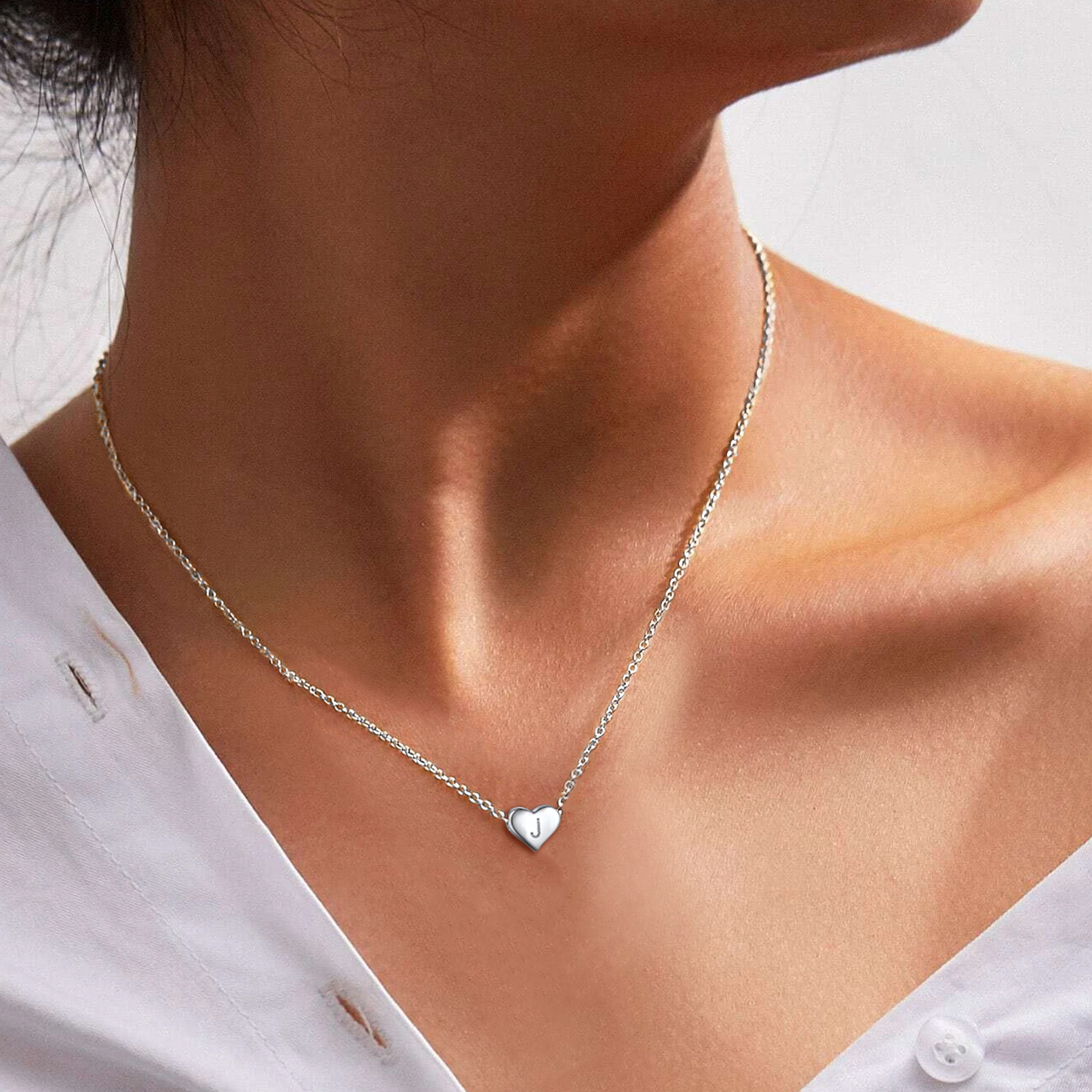  925 Sterling Silver Heart Initial Necklaces for Women Model J