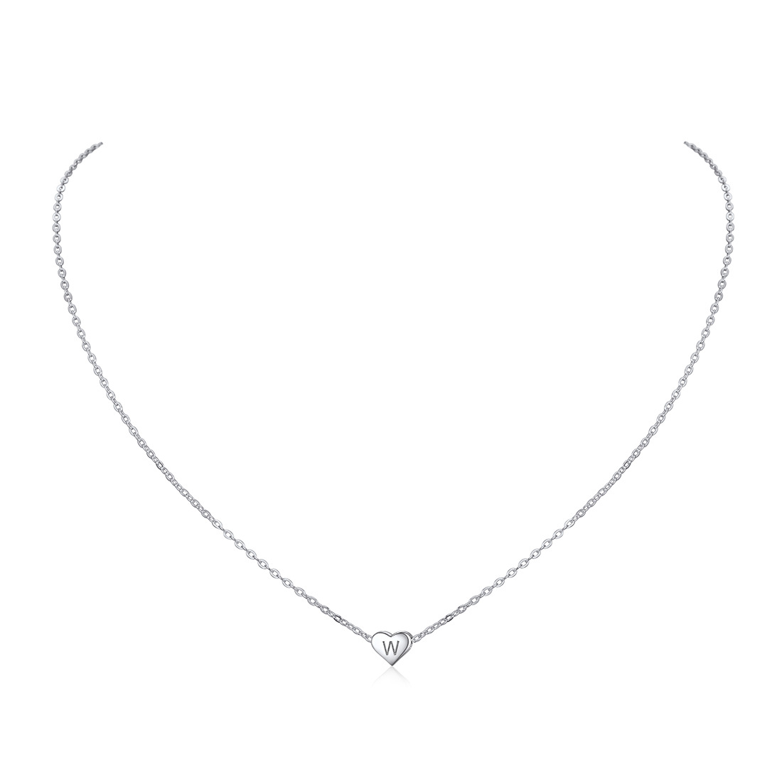  925 Sterling Silver Heart Initial Necklaces for Women W