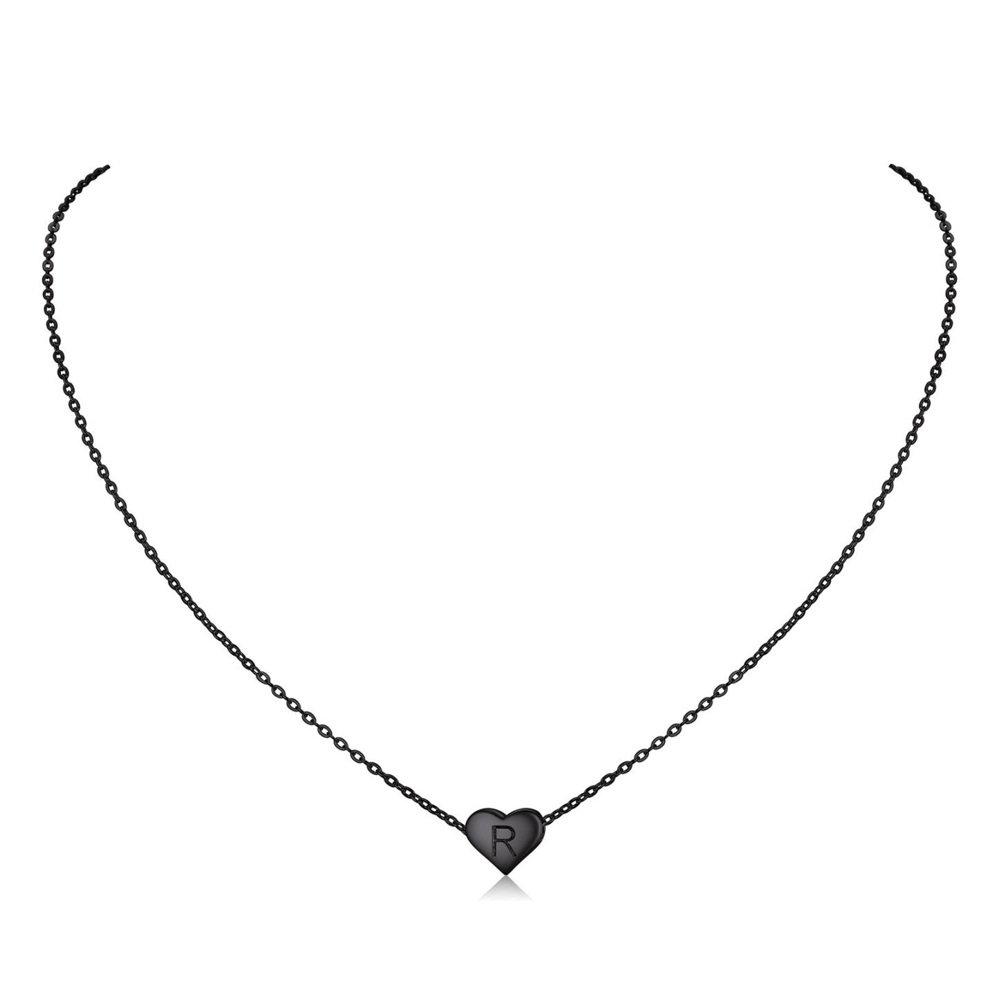  925 Sterling Silver Heart Initial Necklaces for Women Black R