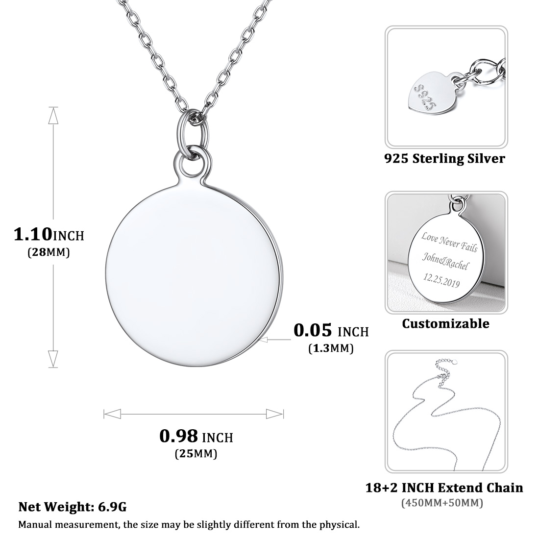 Personalized Engraved Circle Pendant Necklace for Women detail 