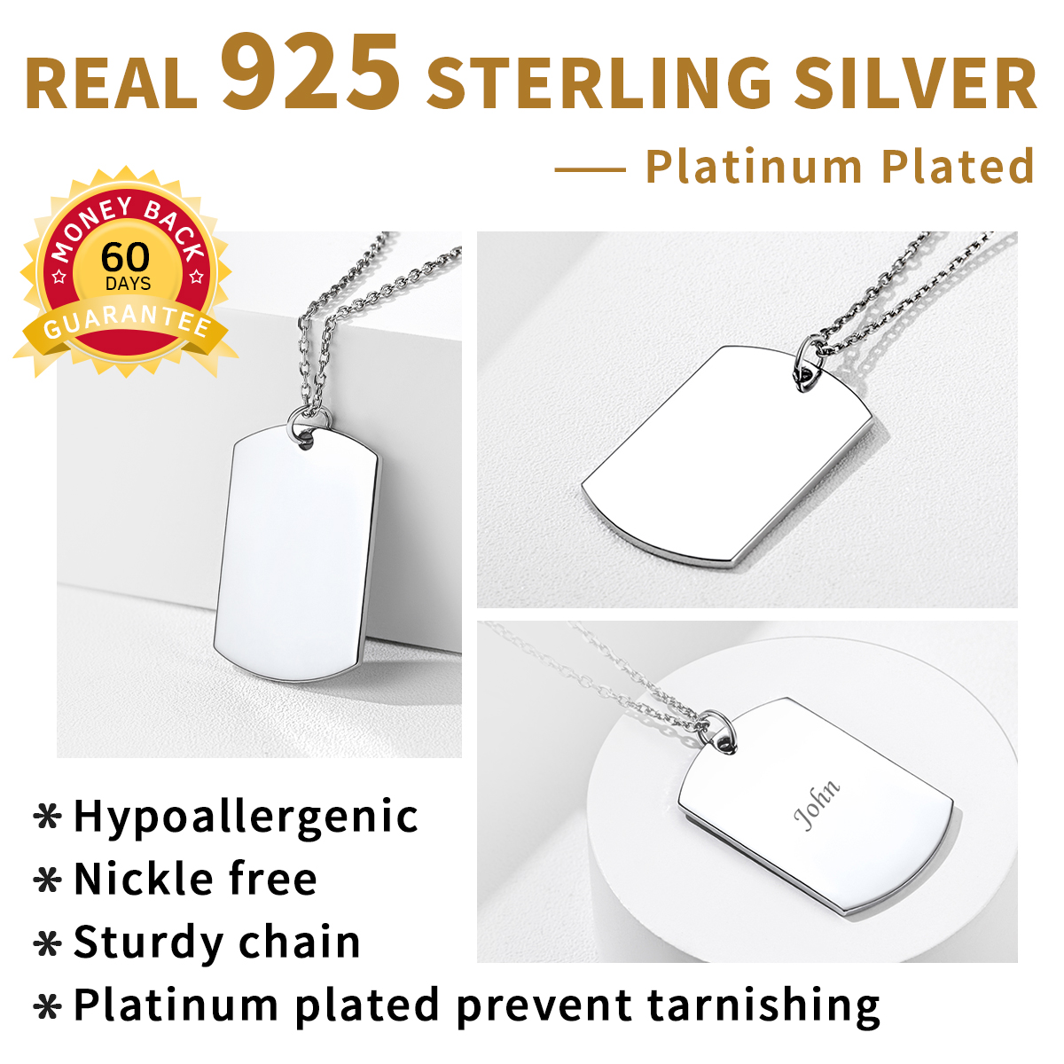 925 silver Custom Name Engraved Dog Tag Pendant Necklace for Men Women