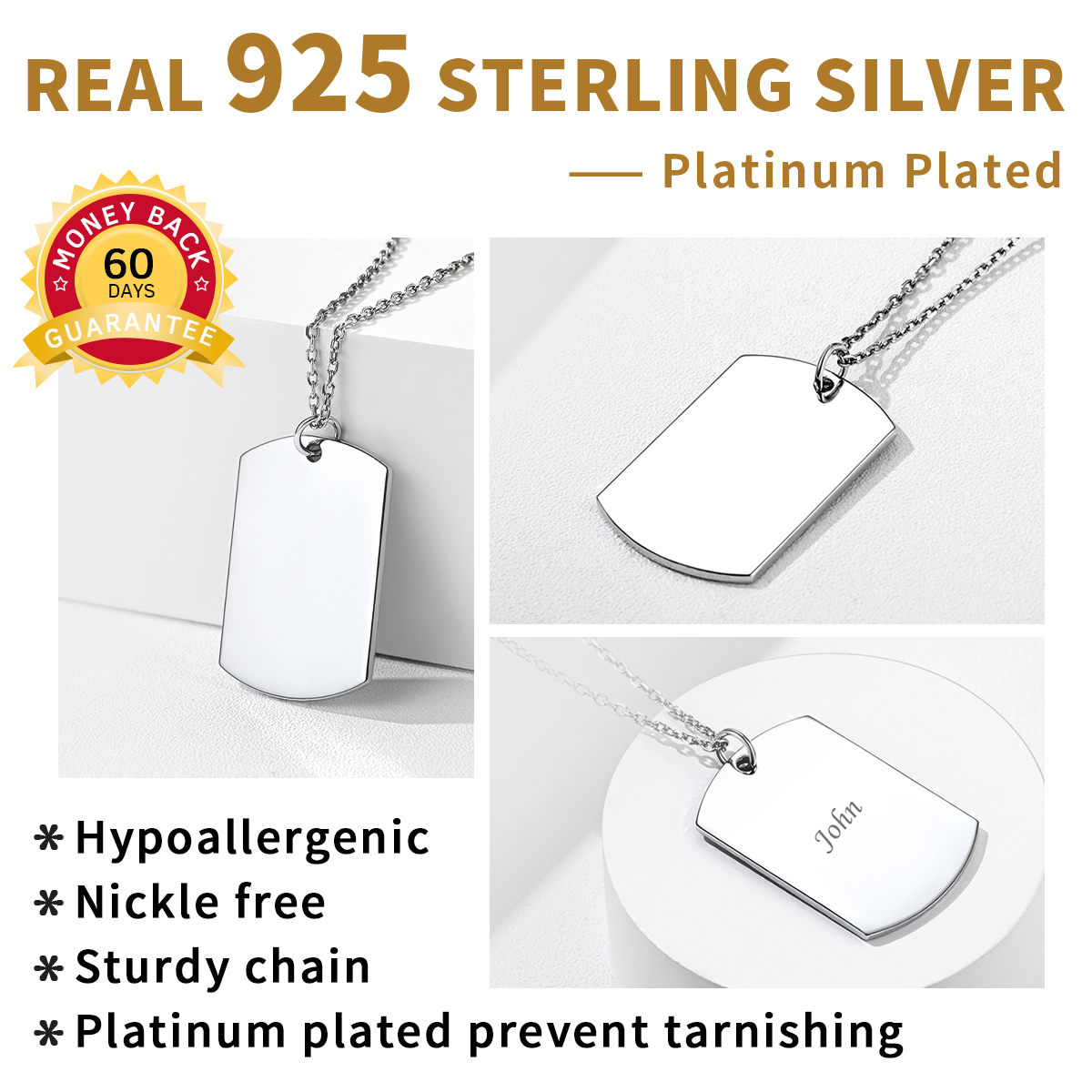 925 silver Custom Name Engraved Dog Tag Pendant Necklace for Men Women