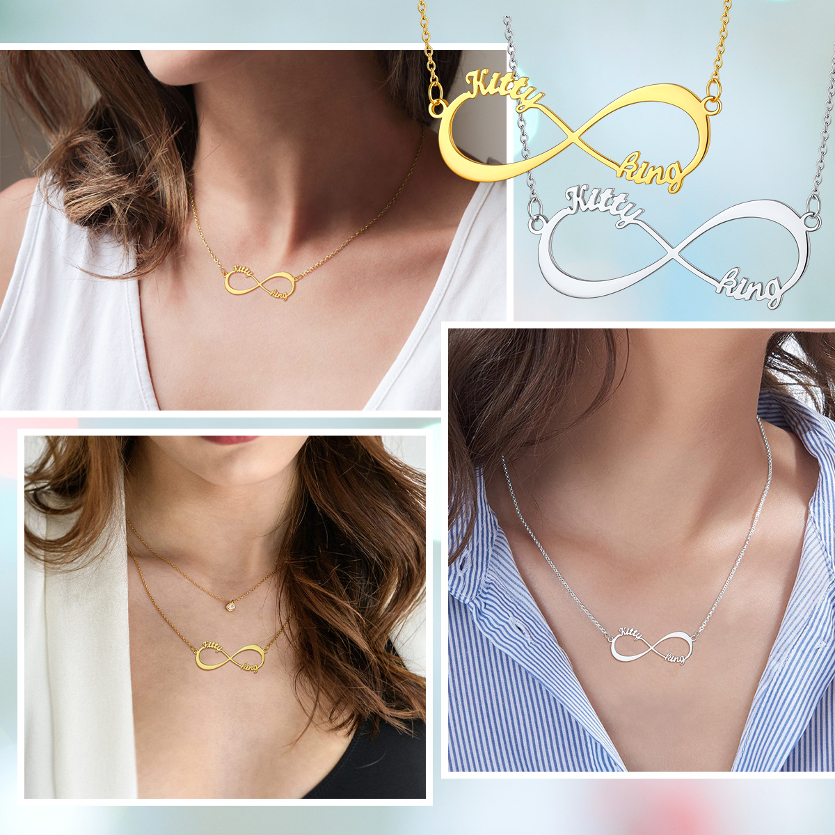 Personalized Name Infinity Pendant Necklace for Women model show