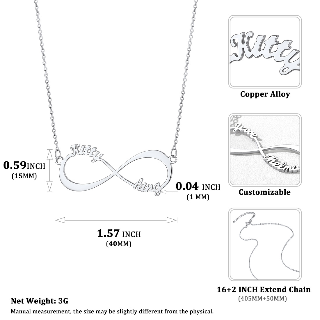 Personalized Name Infinity Pendant Necklace for Women detail