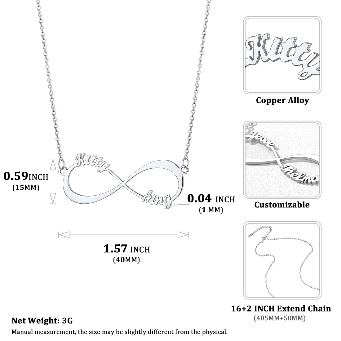 Personalized Name Infinity Pendant Necklace for Women detail