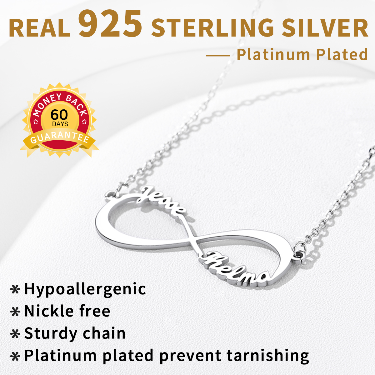 Personalized Name Infinity Pendant Necklace 925 silver