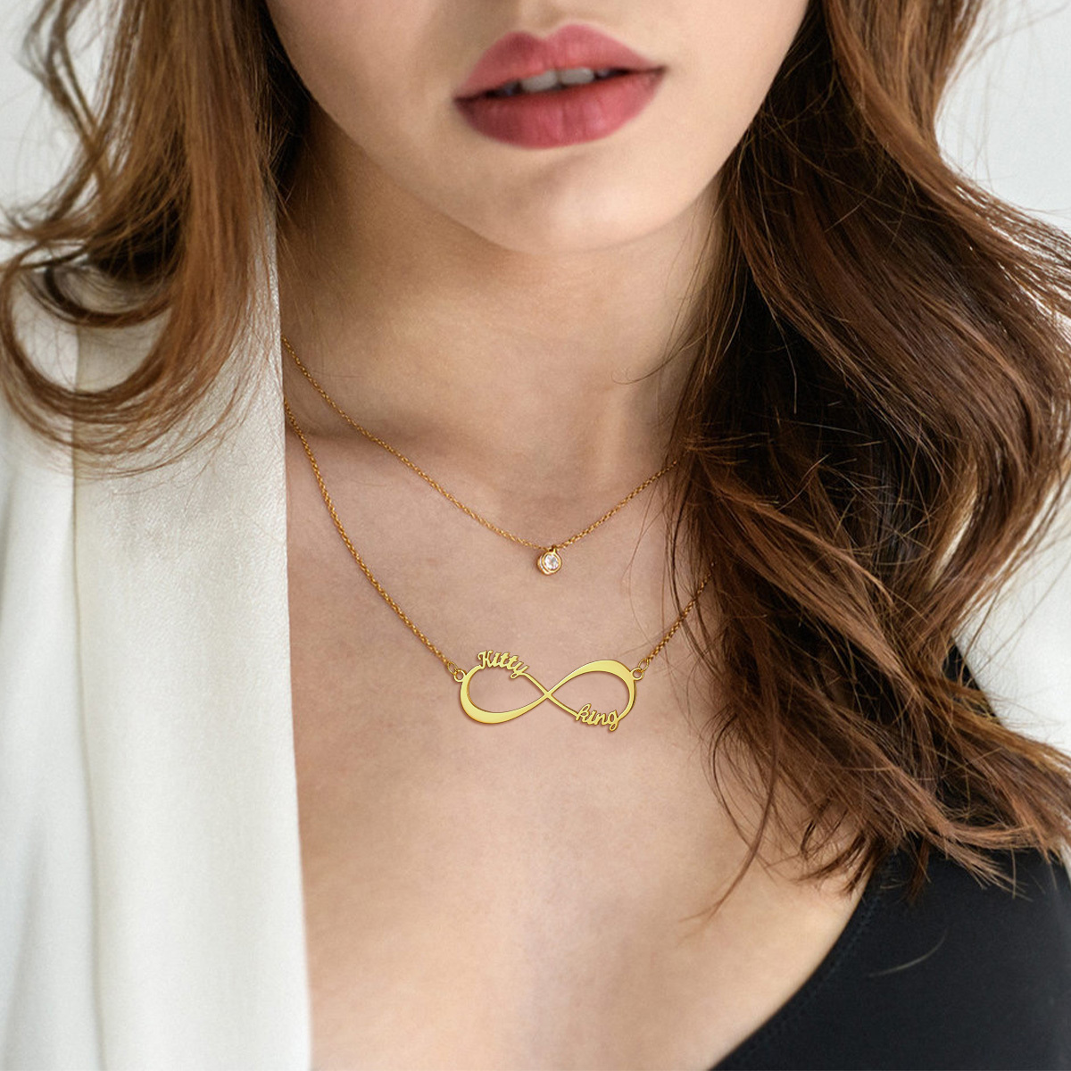 Personalized Name Infinity Pendant Necklace for Women model gold