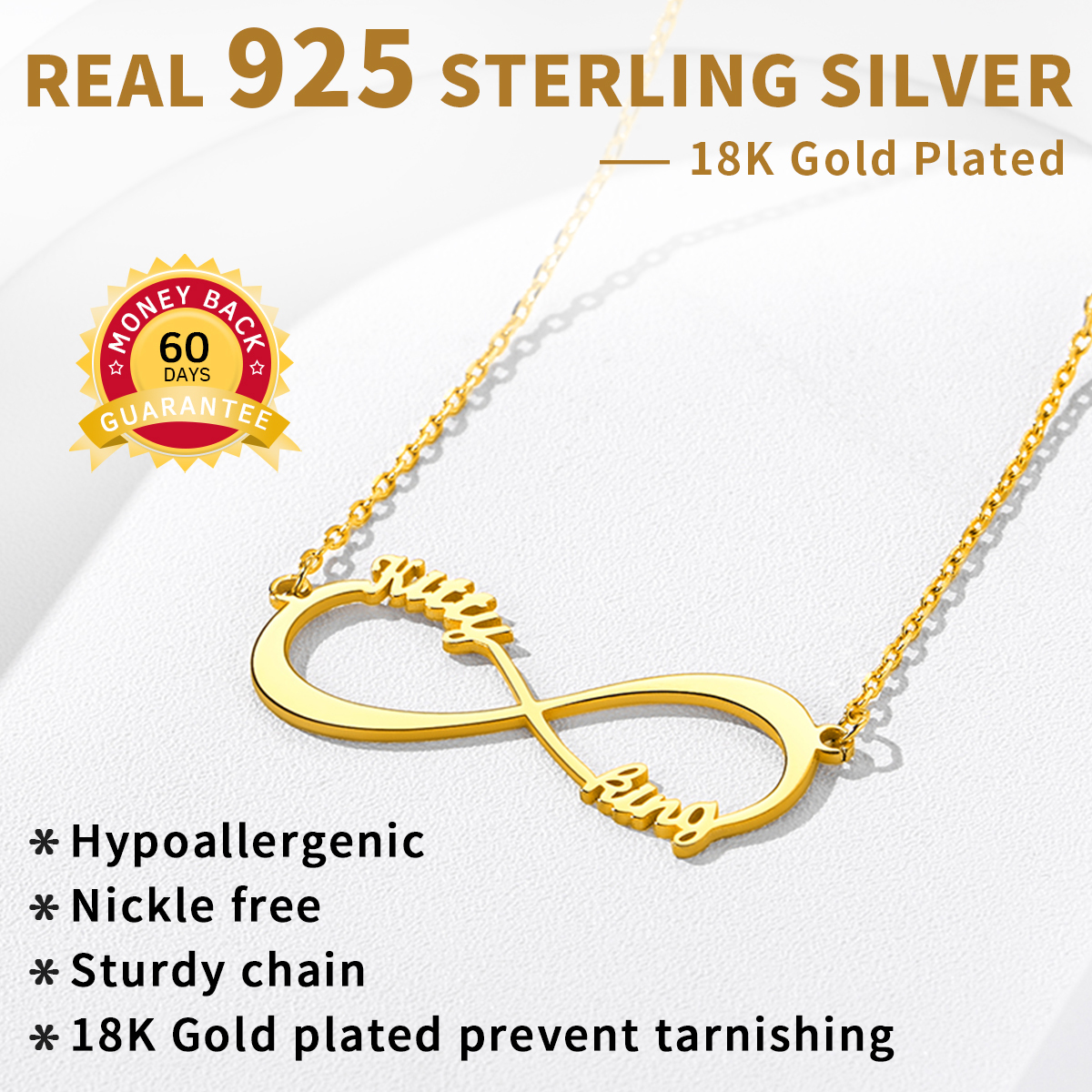 Personalized Name Infinity Pendant Necklace for Women 925 silver