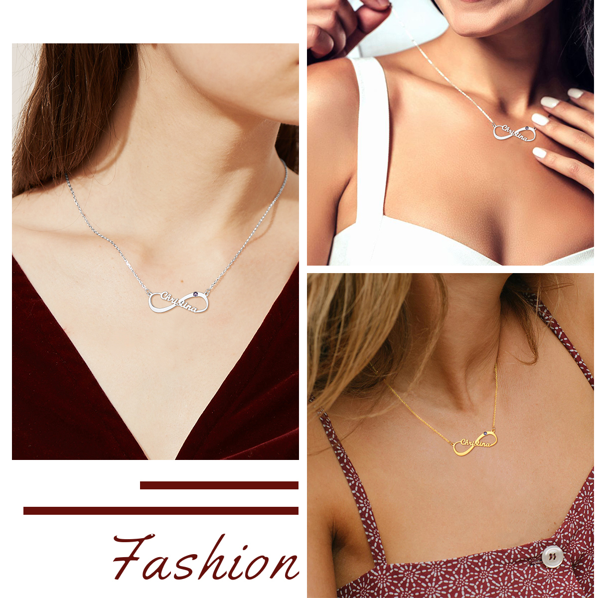 Personalized Birthstone Infinity Name Necklace for Women  model show