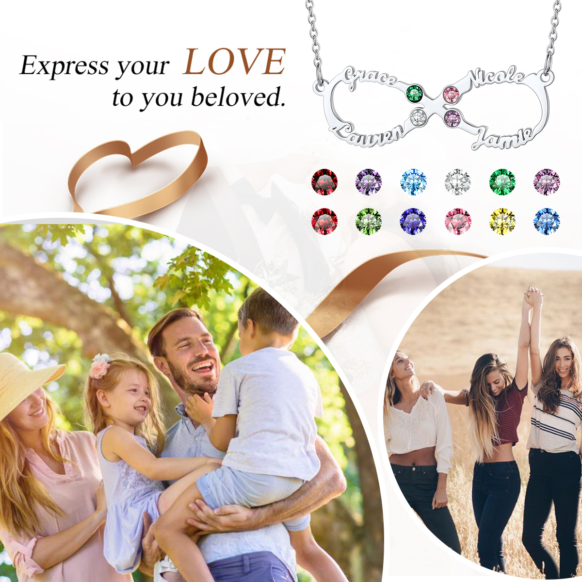 Personalized Birthstone Infinity Name Necklace for Women gift