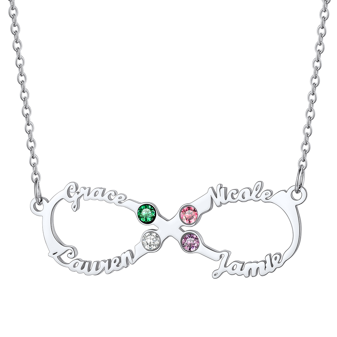 Personalized Birthstone Infinity Name Necklace for Women silver