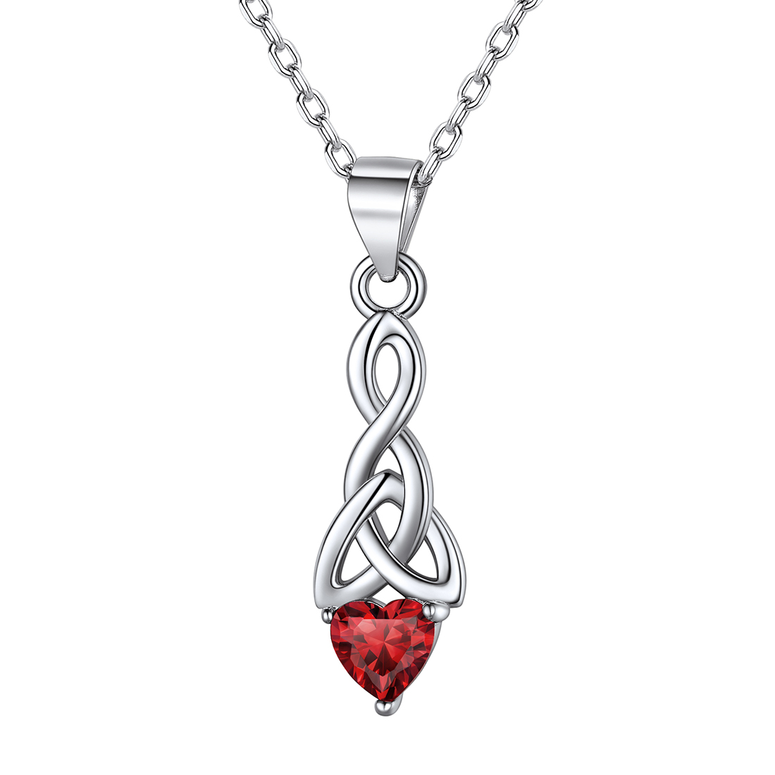 Heart Birthstone Sterling Silver Sparkling Celtic Knot Pendant Necklace Jan