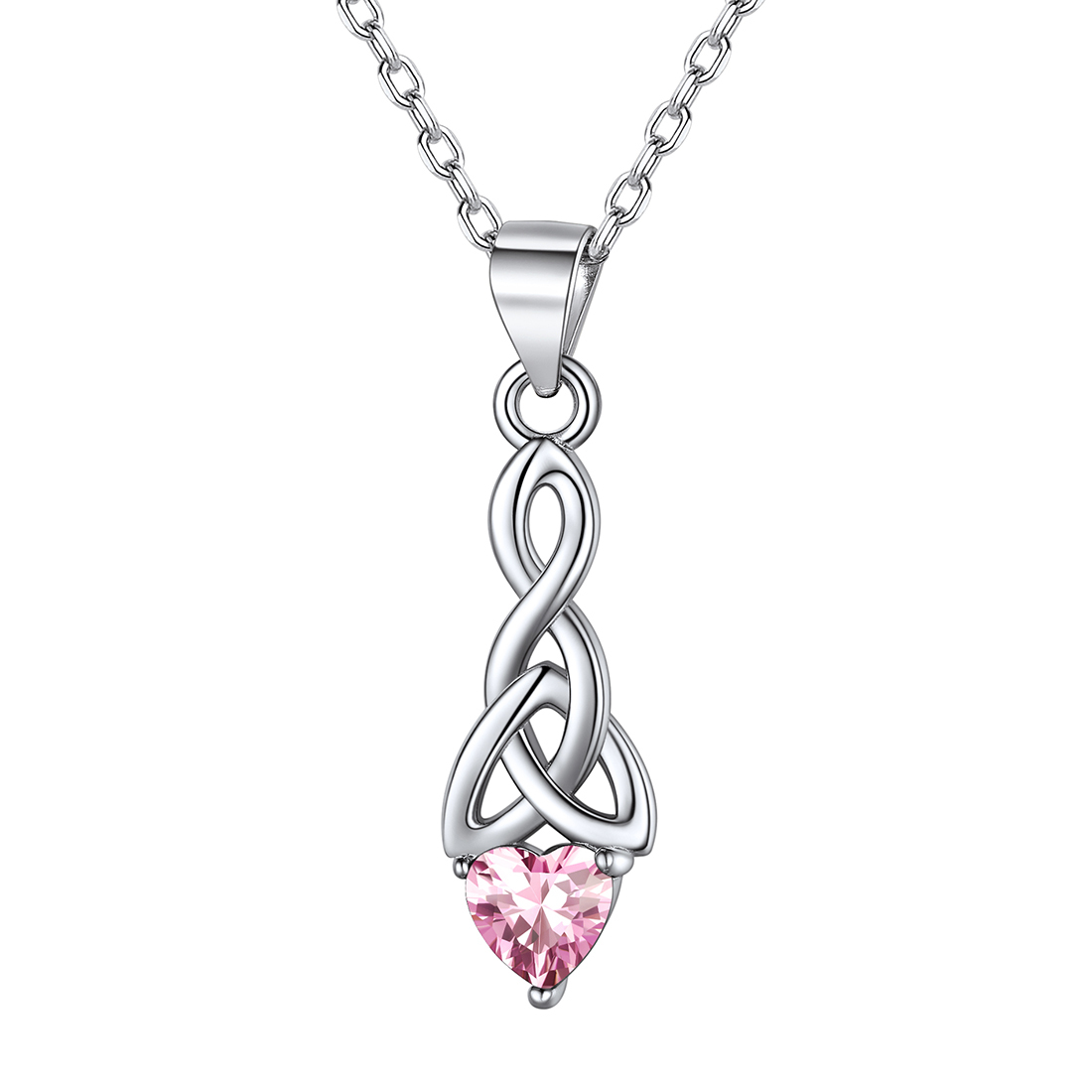 Heart Birthstone Sterling Silver Sparkling Celtic Knot Pendant Necklace Oct