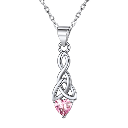 Heart Birthstone Sterling Silver Sparkling Celtic Knot Pendant Necklace Oct