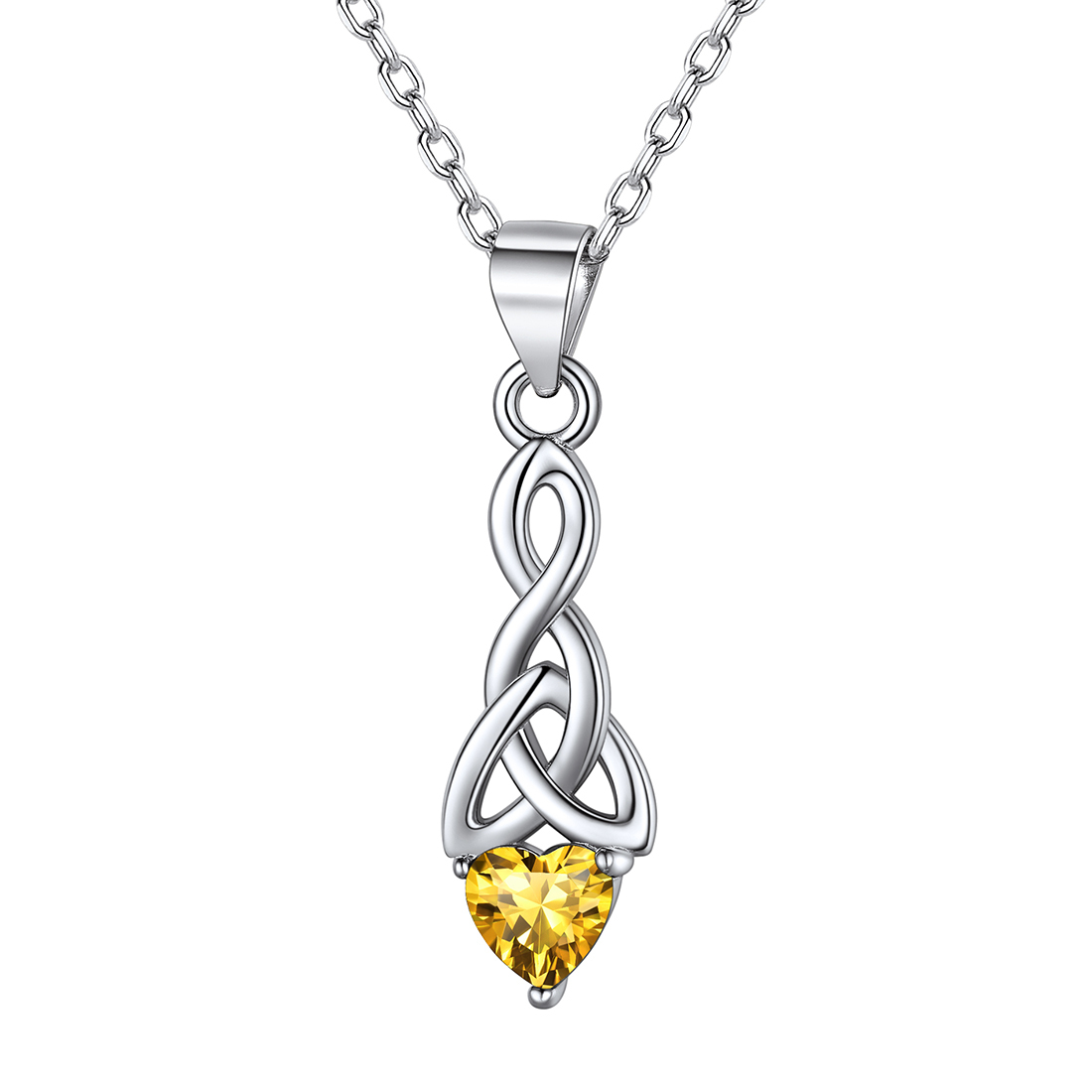 Heart Birthstone Sterling Silver Sparkling Celtic Knot Pendant Necklace Nov