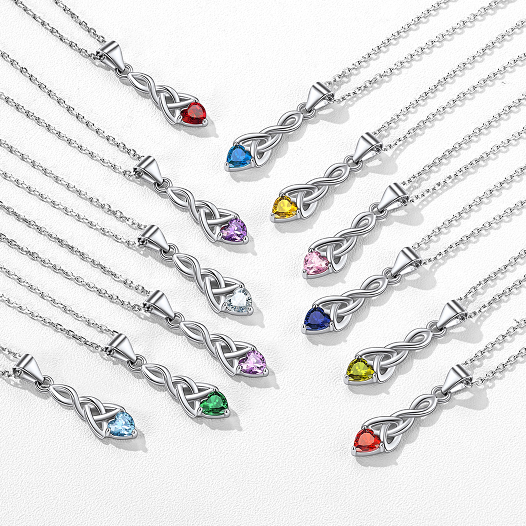 Heart Birthstone Sterling Silver Sparkling Celtic Knot Pendant Necklace color