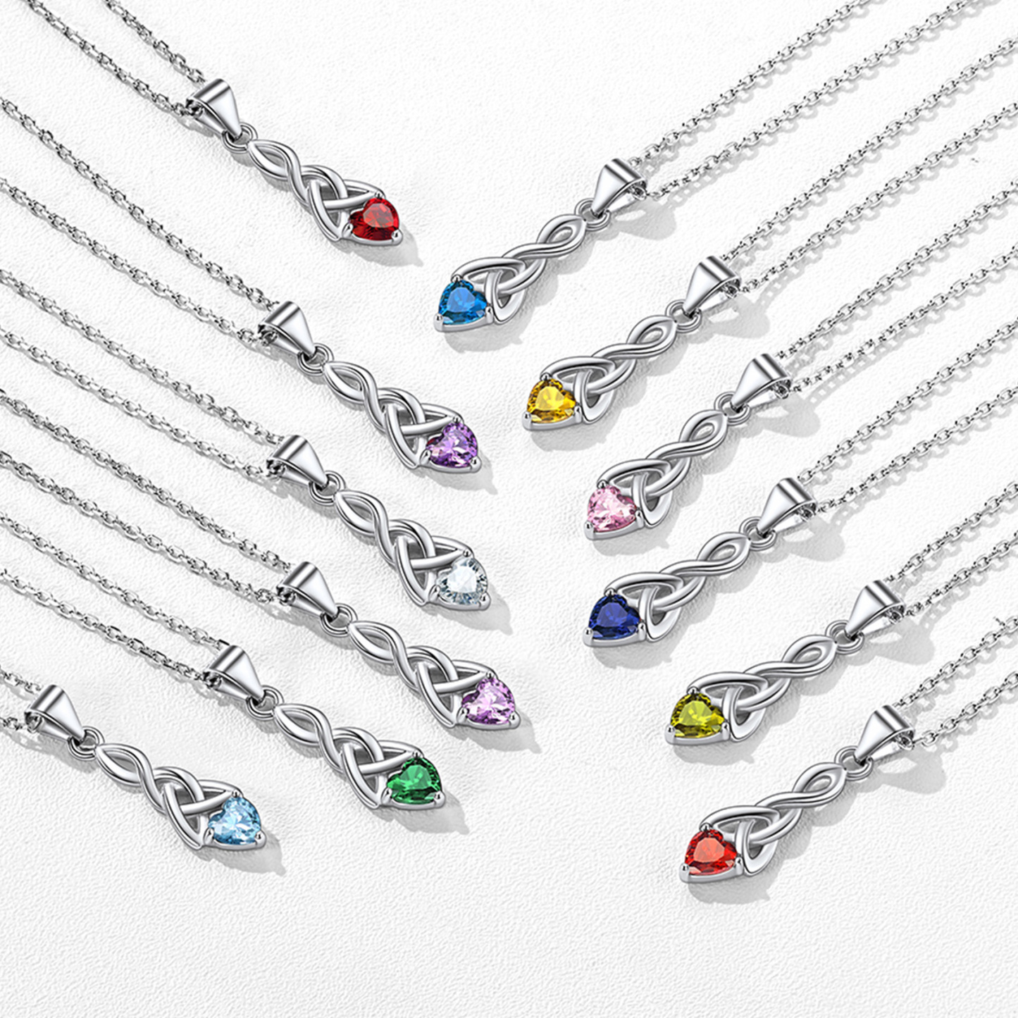 Heart Birthstone Sterling Silver Sparkling Celtic Knot Pendant Necklace color