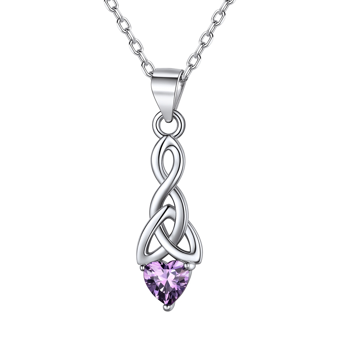 Heart Birthstone Sterling Silver Sparkling Celtic Knot Pendant Necklace Feb