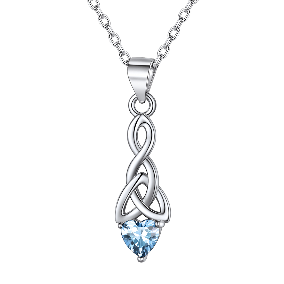 Heart Birthstone Sterling Silver Sparkling Celtic Knot Pendant Necklace Mar