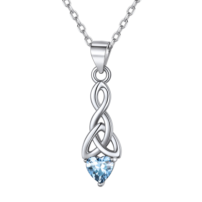 Heart Birthstone Sterling Silver Sparkling Celtic Knot Pendant Necklace Mar