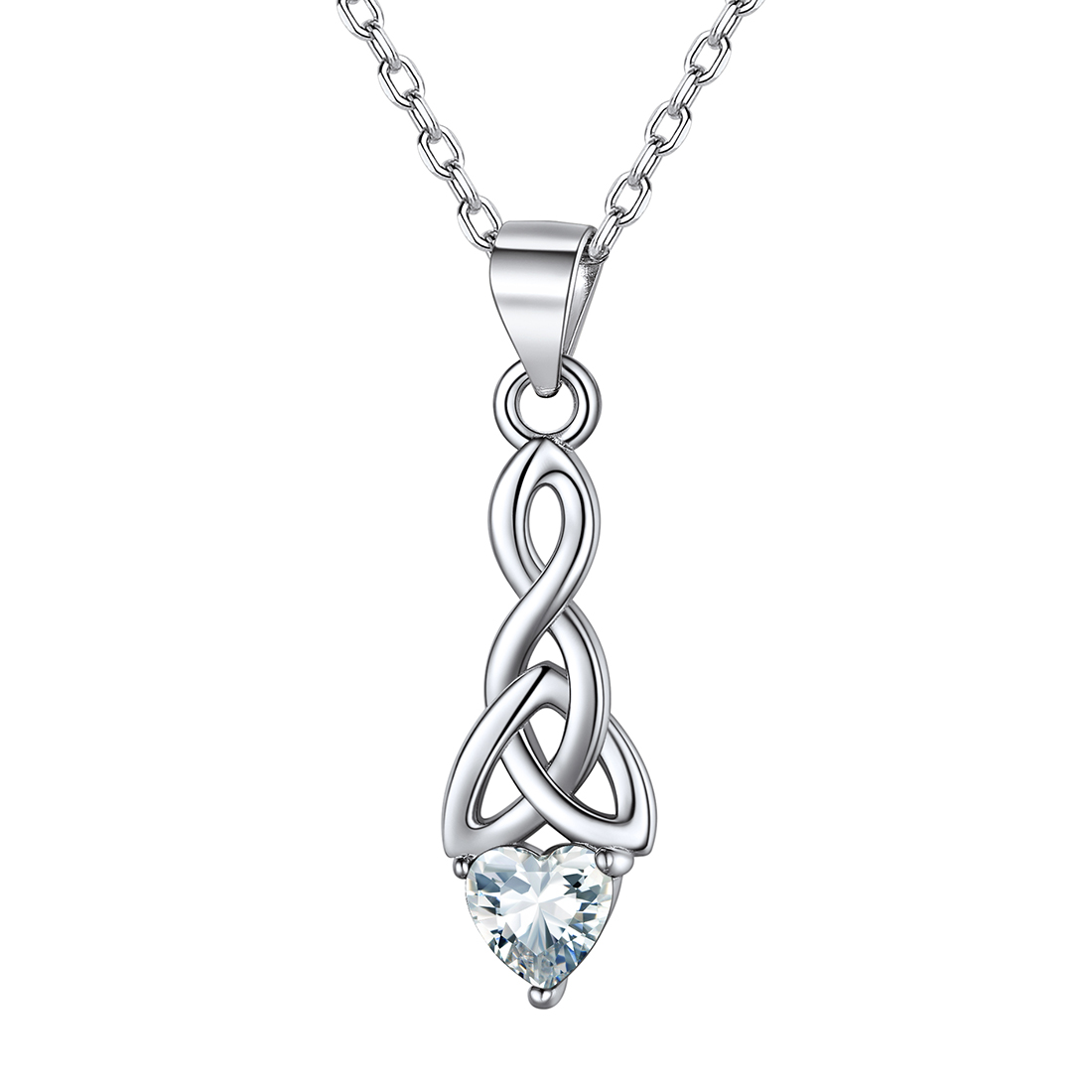 Heart Birthstone Sterling Silver Sparkling Celtic Knot Pendant Necklace Apr