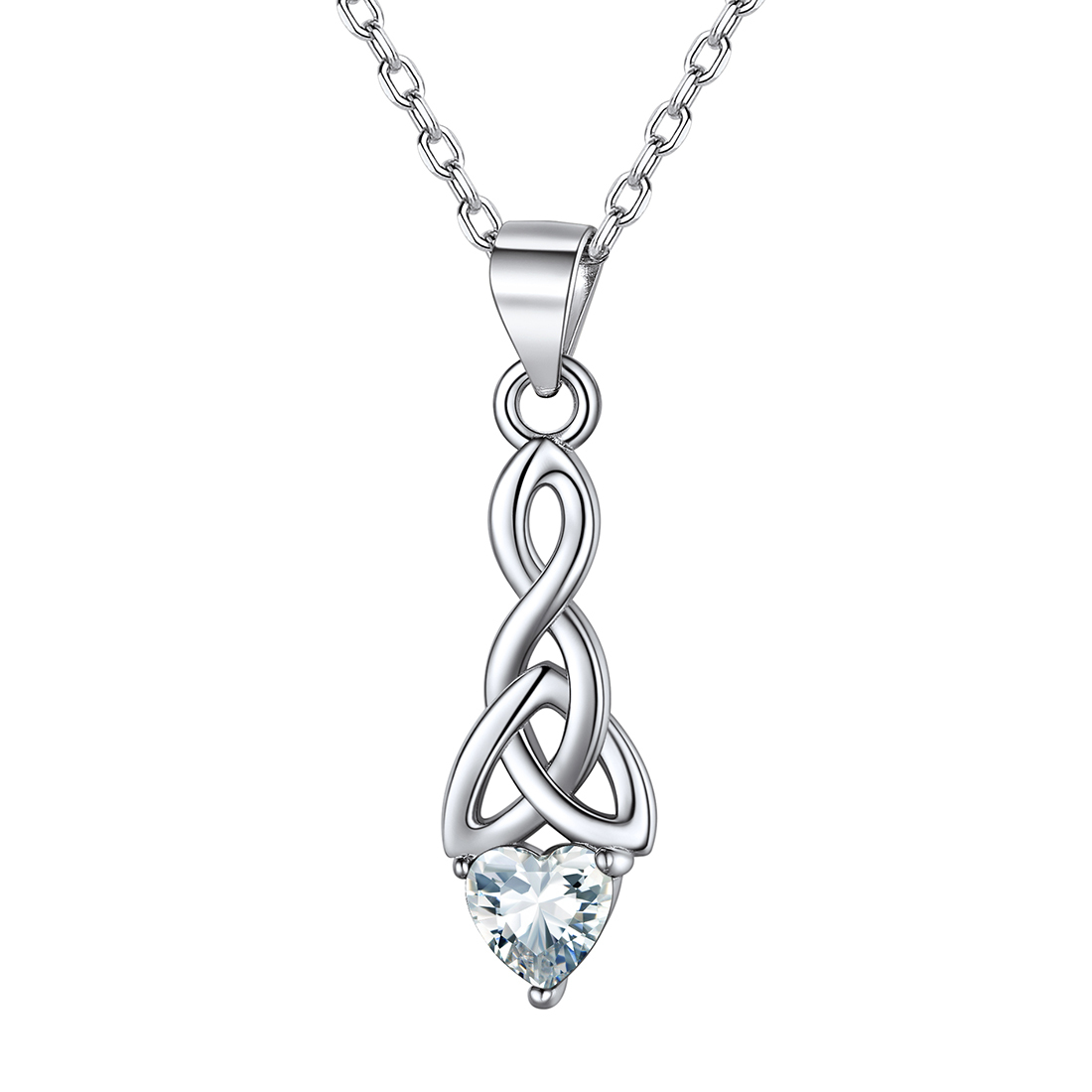 Heart Birthstone Sterling Silver Sparkling Celtic Knot Pendant Necklace Apr