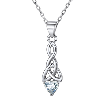 Heart Birthstone Sterling Silver Sparkling Celtic Knot Pendant Necklace Apr