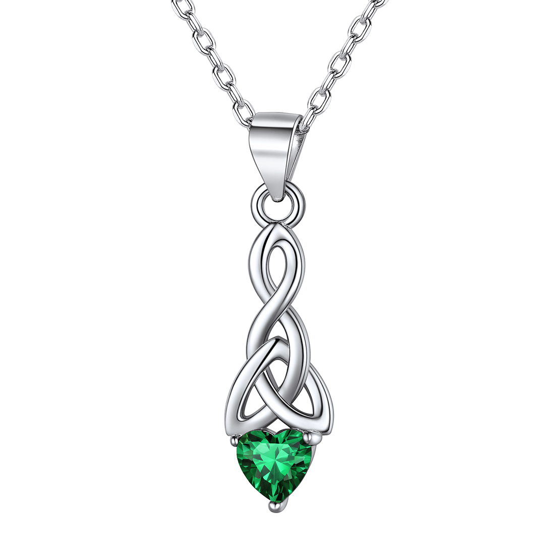 Heart Birthstone Sterling Silver Sparkling Celtic Knot Pendant Necklace May