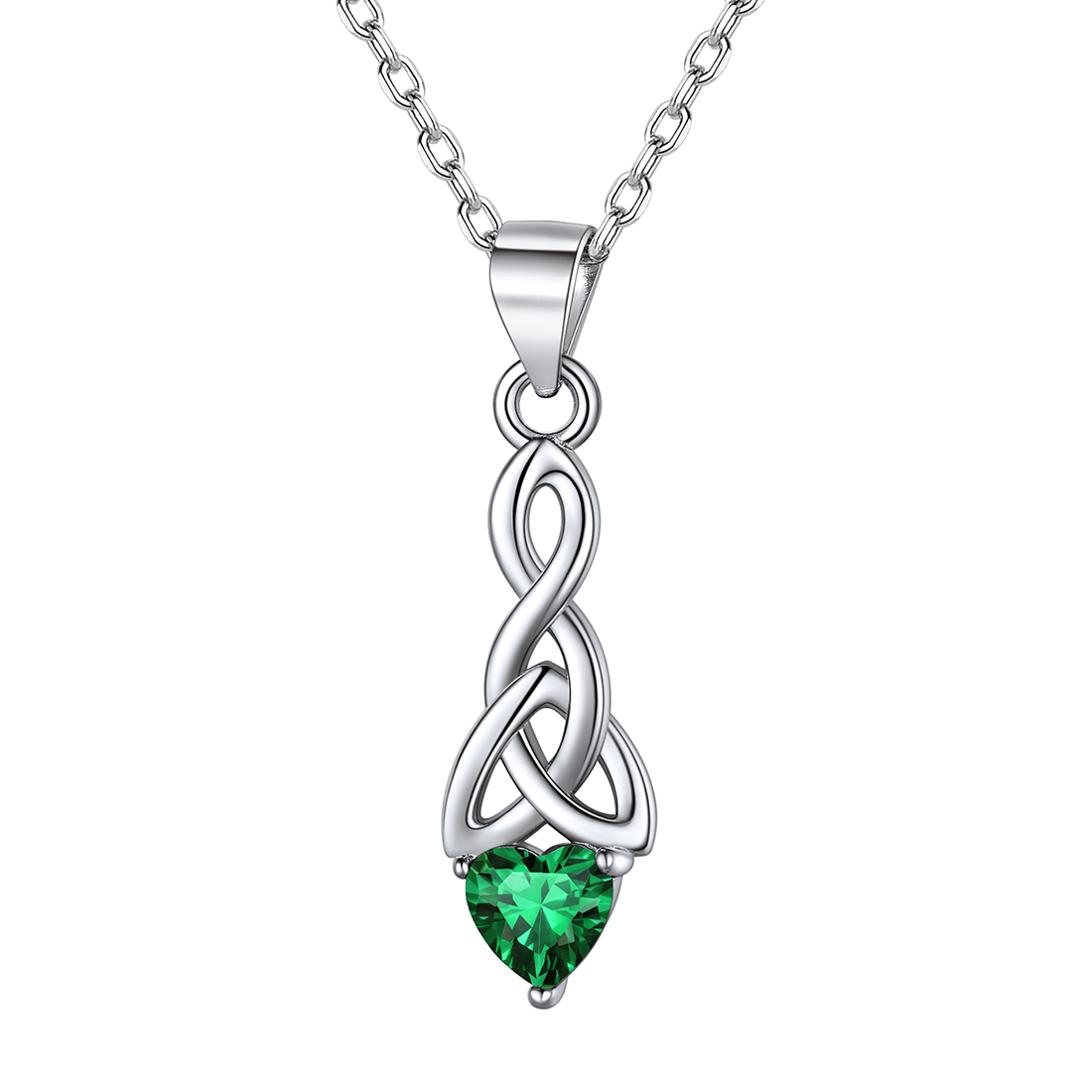 Heart Birthstone Sterling Silver Sparkling Celtic Knot Pendant Necklace May