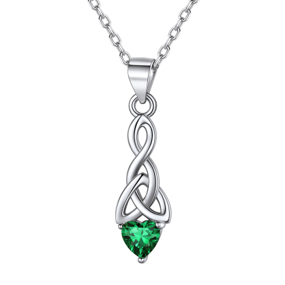 Heart Birthstone Sterling Silver Sparkling Celtic Knot Pendant Necklace May