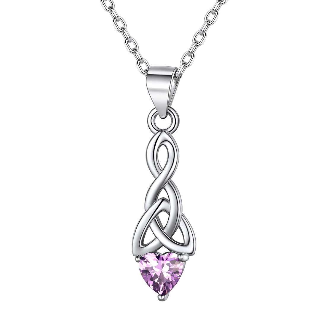 Heart Birthstone Sterling Silver Sparkling Celtic Knot Pendant Necklace Jun