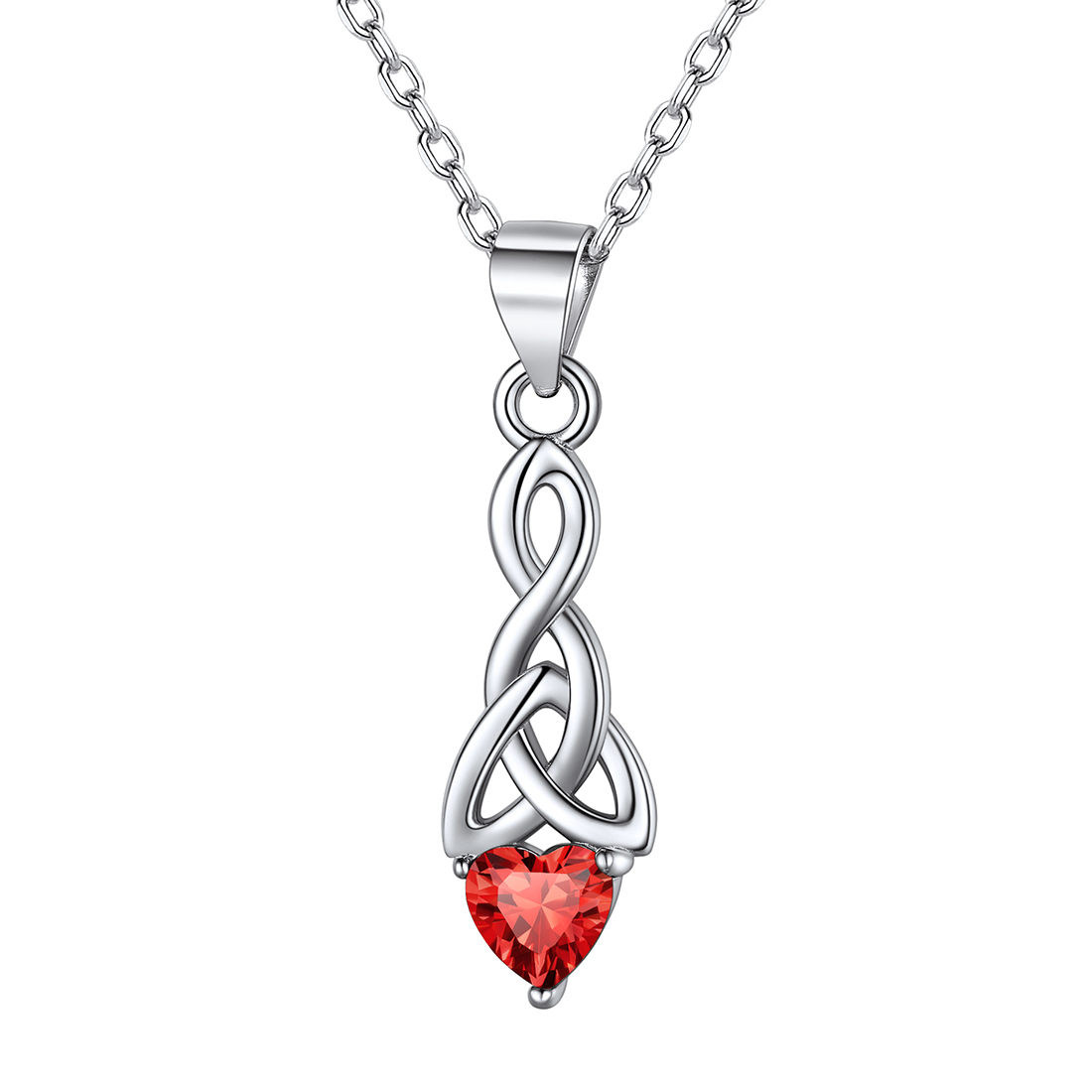 Heart Birthstone Sterling Silver Sparkling Celtic Knot Pendant Necklace Jul