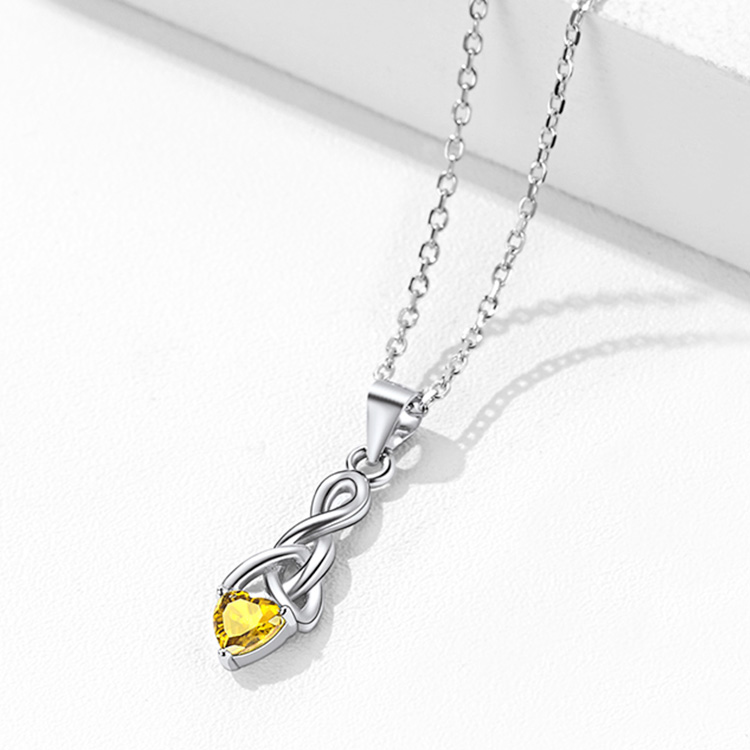 Heart Birthstone Sterling Silver Sparkling Celtic Knot Pendant Necklace detail