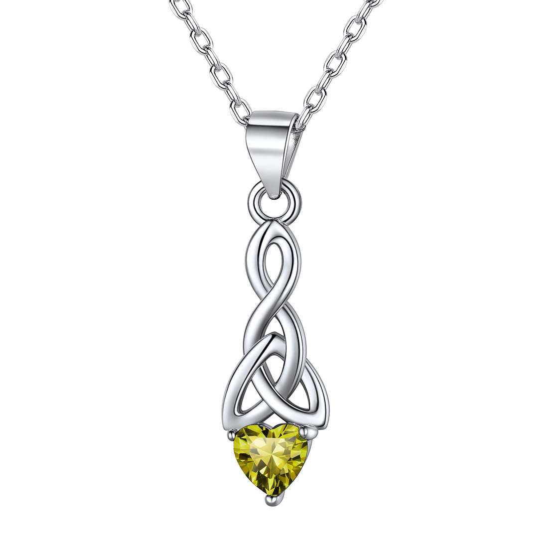 Heart Birthstone Sterling Silver Sparkling Celtic Knot Pendant Necklace Aug