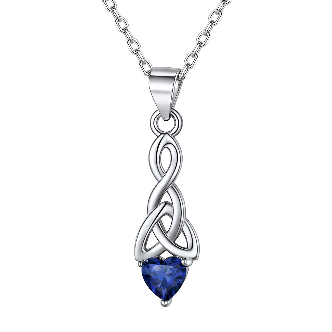 Heart Birthstone Sterling Silver Sparkling Celtic Knot Pendant Necklace Sep