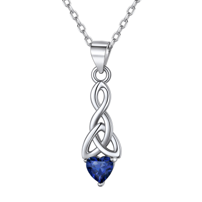 Heart Birthstone Sterling Silver Sparkling Celtic Knot Pendant Necklace Sep