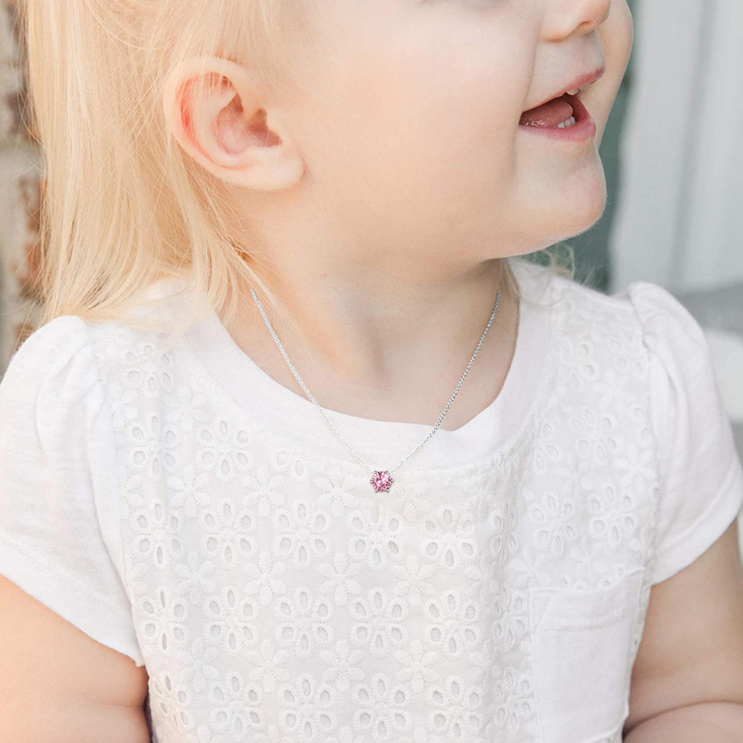 25 Sterling Silver 12 Months Round Cut Created Birthstone Pendant Necklace