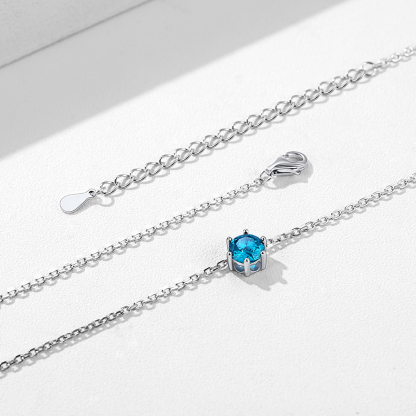 25 Sterling Silver 12 Months Round Cut Created Birthstone Pendant Necklace