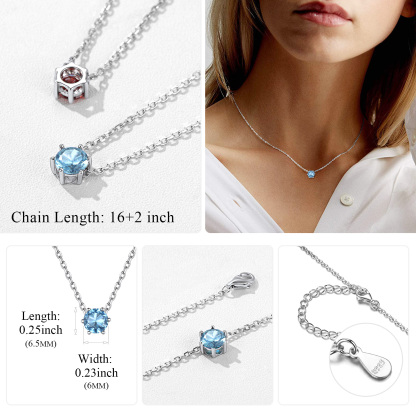 Sterling Silver Round Cut Created Birthstone Pendant Necklace